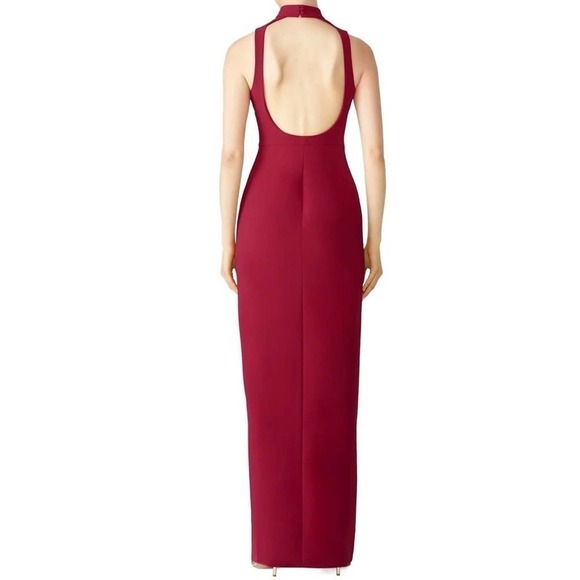 Likely red teigan gown midi sleeveless height neck open back burgundy dress - Picture 2 of 6